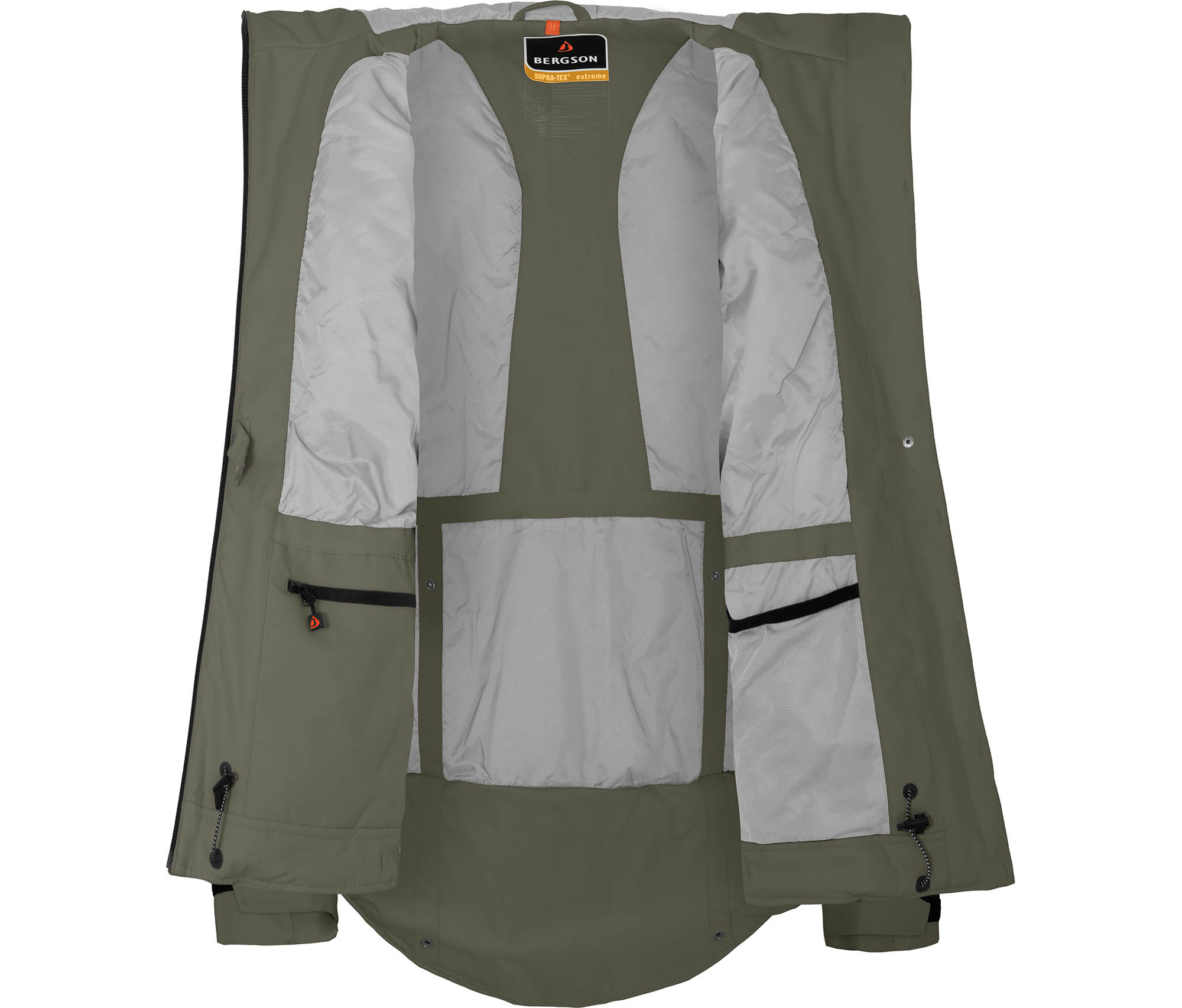 Bergson LEKNES Thermo Damen Regenjacke, leicht wattiert, recycelt, 20000 mm Wassersäule grau