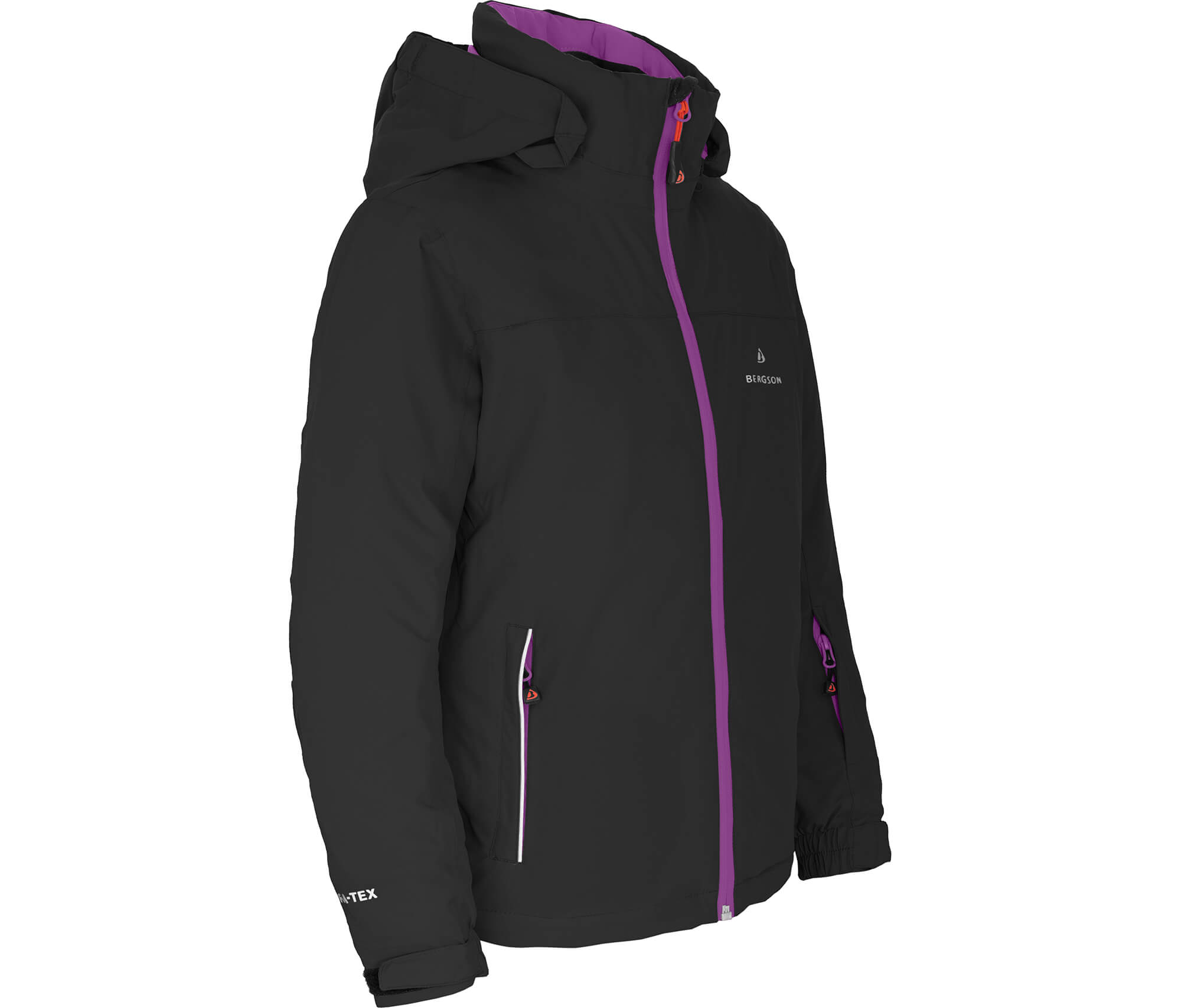 Bergson LURA | Kinder Skijacke, wattiert, 20000 mm Wassersäule - schwarz/violett  --> Sehr gute Outdoorbekleidung &